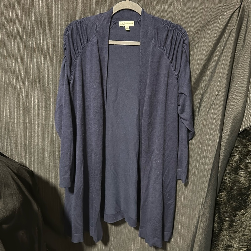 Neiman Marcus Ribbed‎ Cardigan Navy Blue Sweater Women Size 2X / H-110